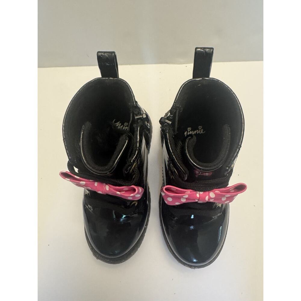 Disney Minnie Mouse Boots Toddler Girls Size 6 Black Patent Bow Zip - Picture 7 of 7